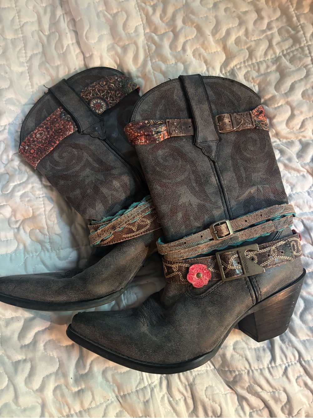 Durango Women's Blue/Gray BoHo Cowboy/Cowgirl Boots - Interior Label Visible